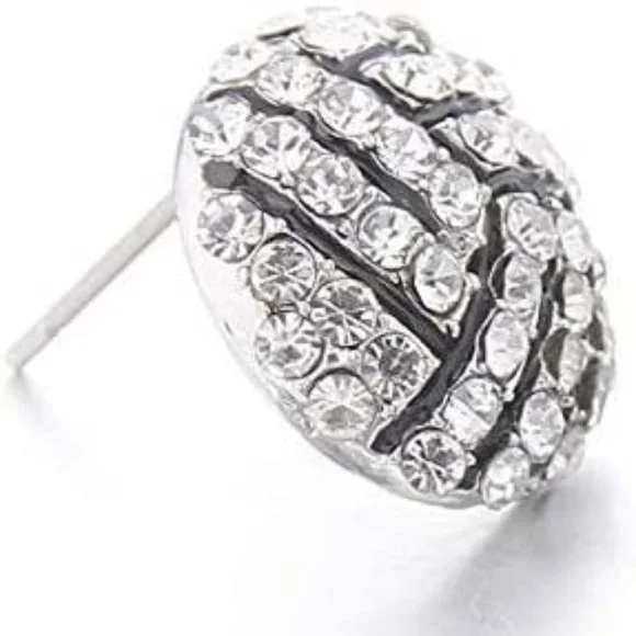 Volleyball Sports Stud Earrings - Rhinestone Crystal Bling, Athletic Fashion - Picture 3 of 4
